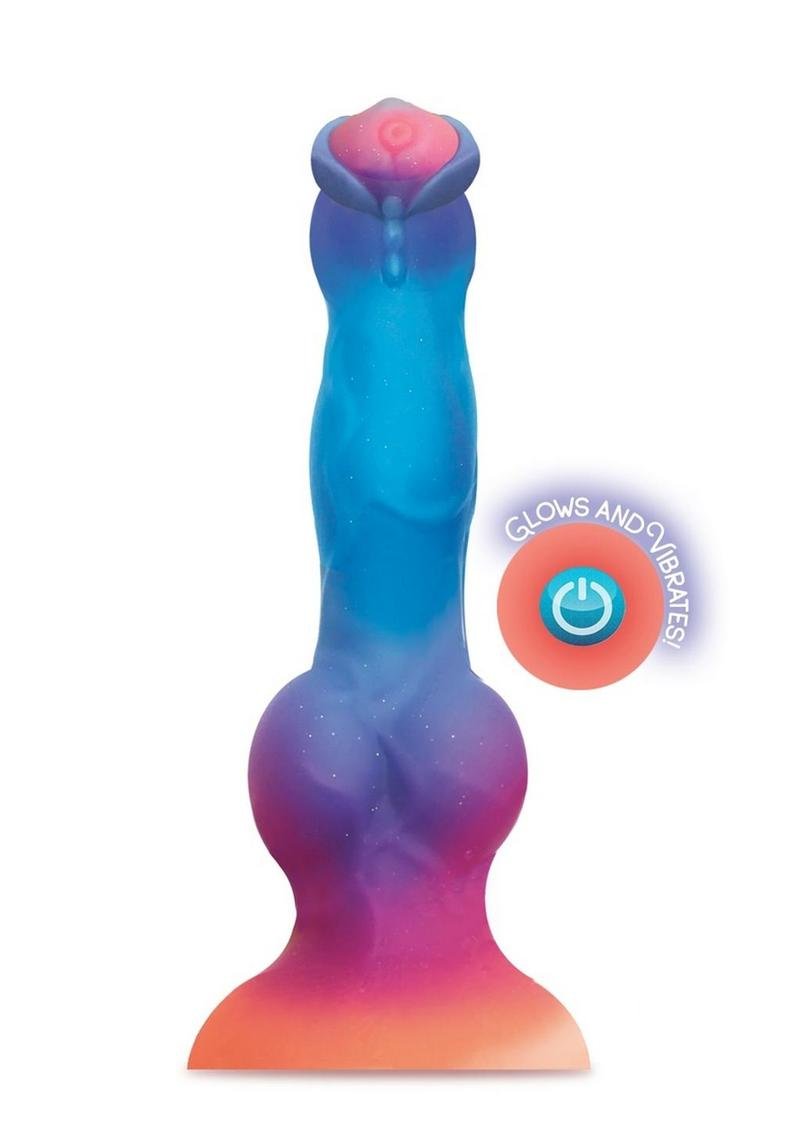 Alien Nation Glo-Spot Silicone Glow In The Dark Vibrating Dildo - Blue/Pink