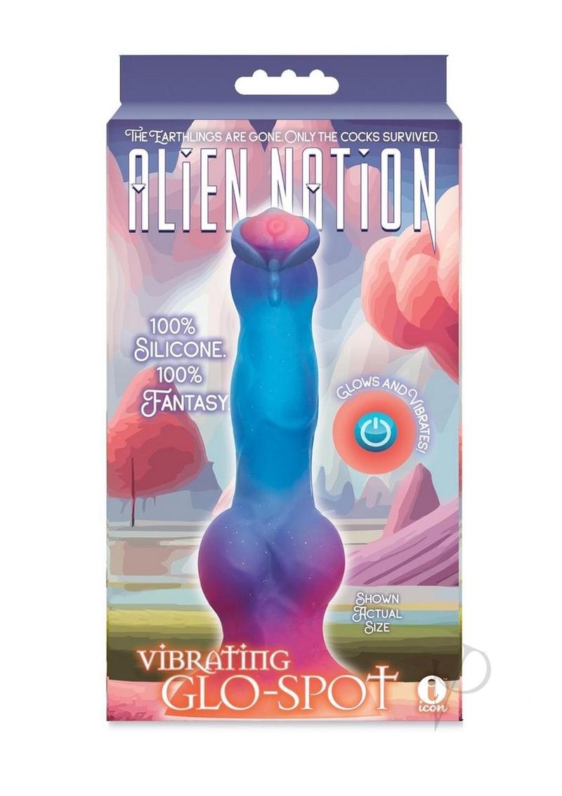 Alien Nation Glo-Spot Silicone Glow In The Dark Vibrating Dildo - Blue/Pink