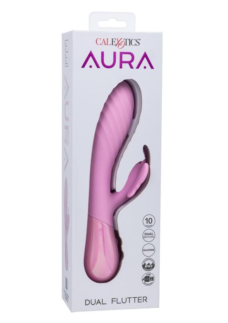 Aura Dual Flutter Rechargeable Silicone Rabbit Vibrator - Pink