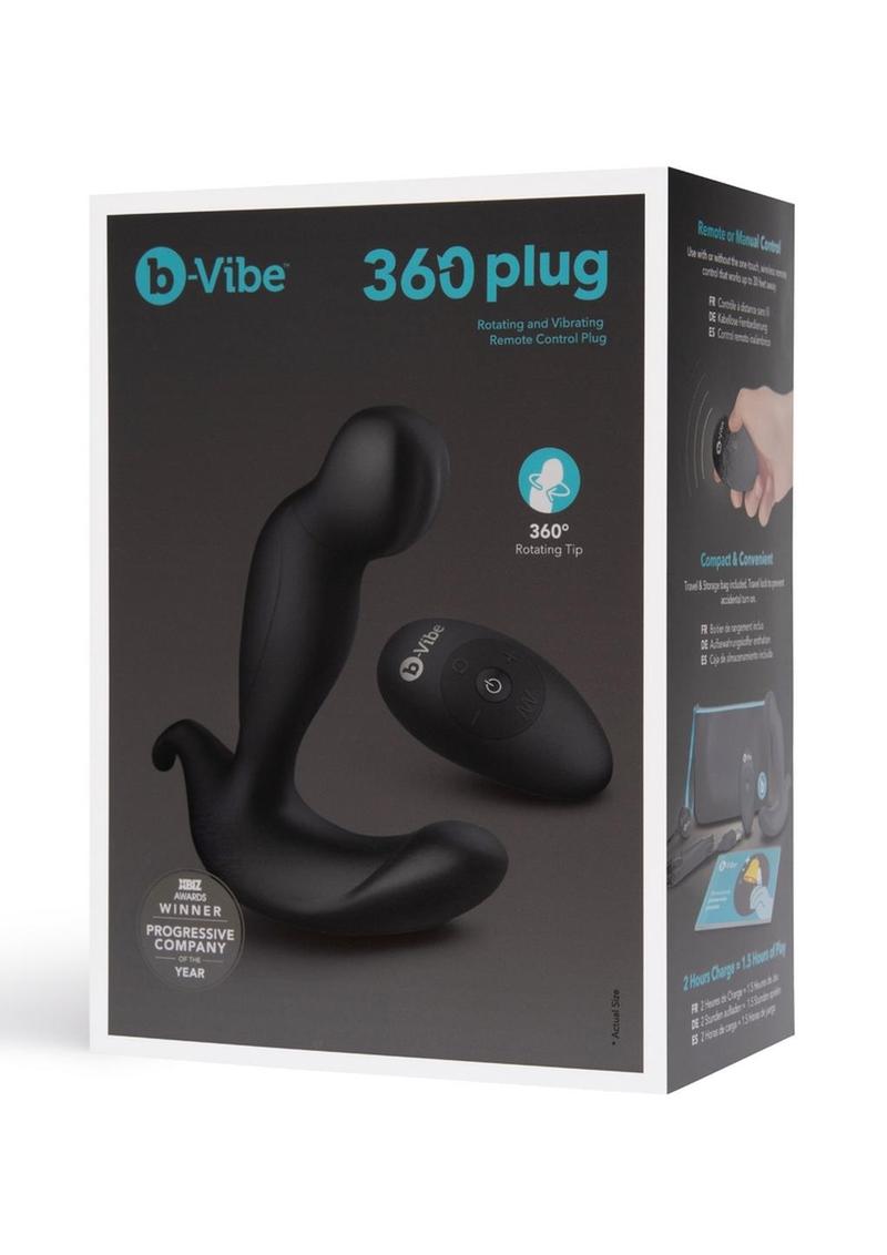 B-Vibe 360 Plug Rechargeable Silicone Rotating and Vibrating Kwith Remote Anal Plug - Black