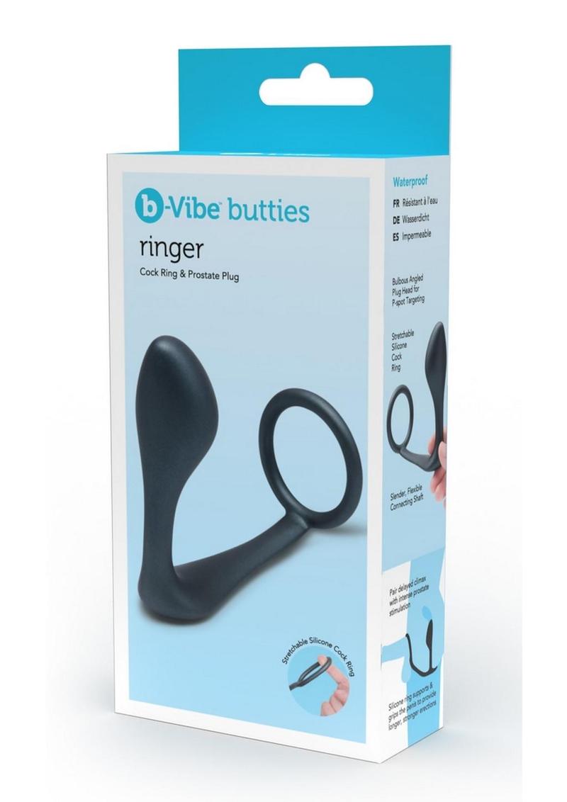 B-Vibe Ringer Silicone C-Ring and Plug - Black