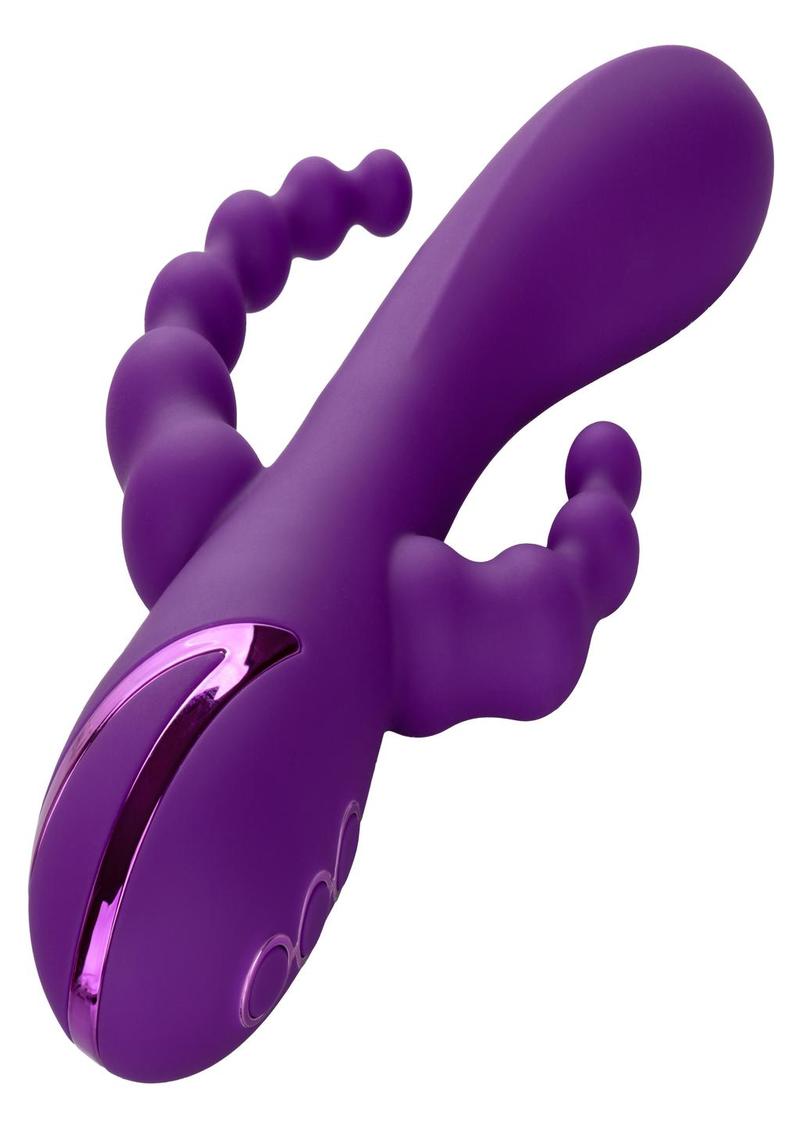 Vibrador de conejo de silicona con doble penetración y recargable Bootylicious de California Dreaming Long Beach