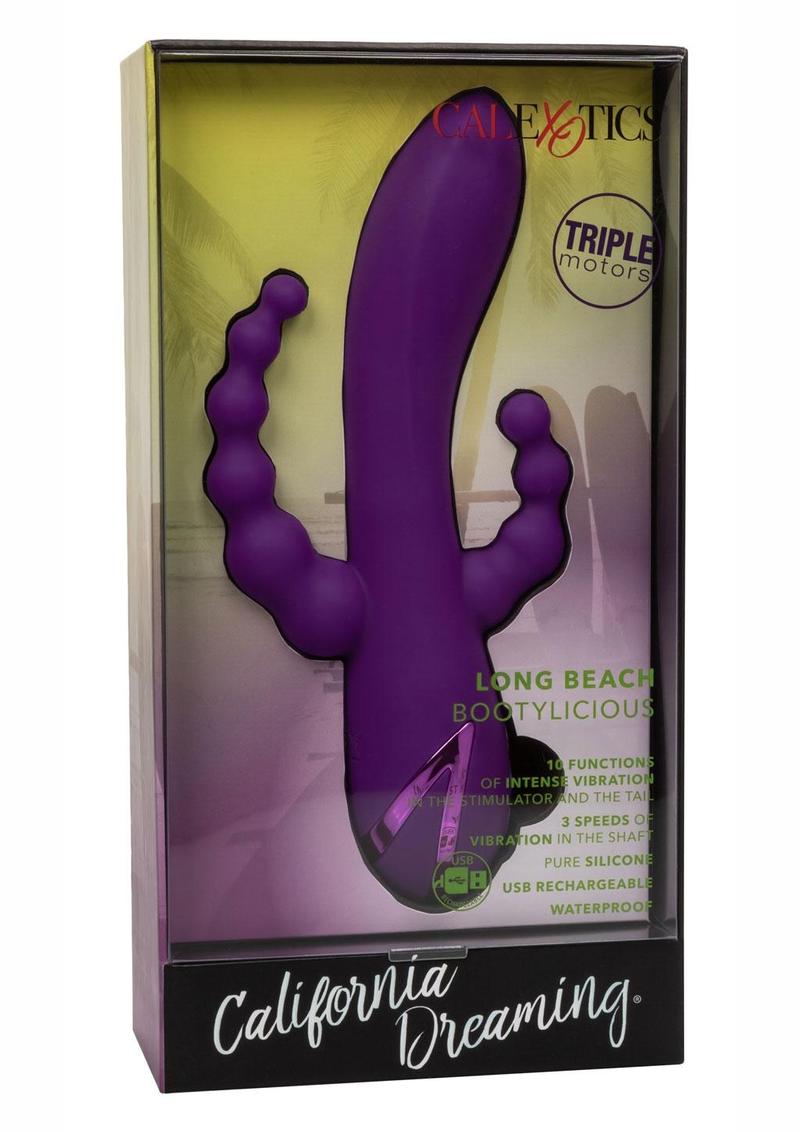 California Dreaming Long Beach Bootylicious Rechargeable Silicone Dual Penetrating Rabbit Vibrator - Purple