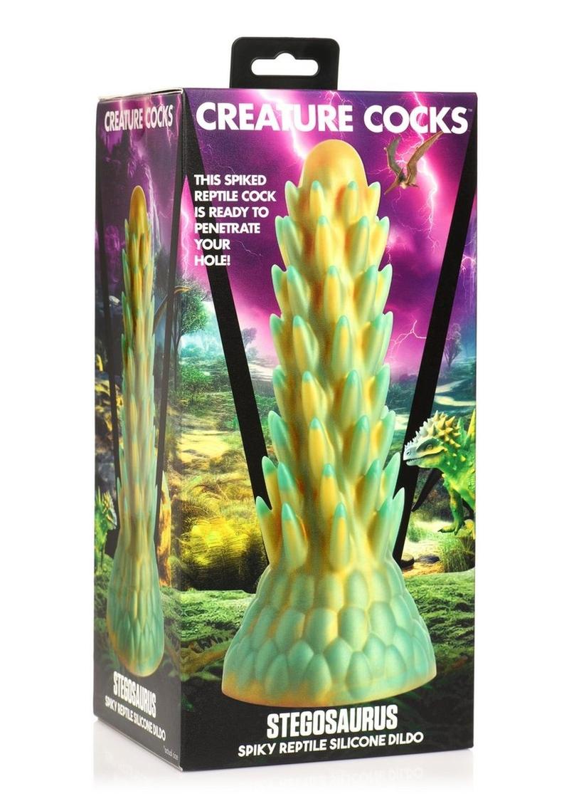 Creature Cocks Stegosaurus Spiky Reptile Silicone Dildo - Gold/Teal