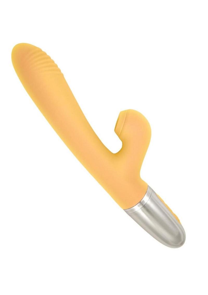 Goddess Tapping Thruster Rechargeable Silicone Vibrator with Clitoral Stimulator - Yellow