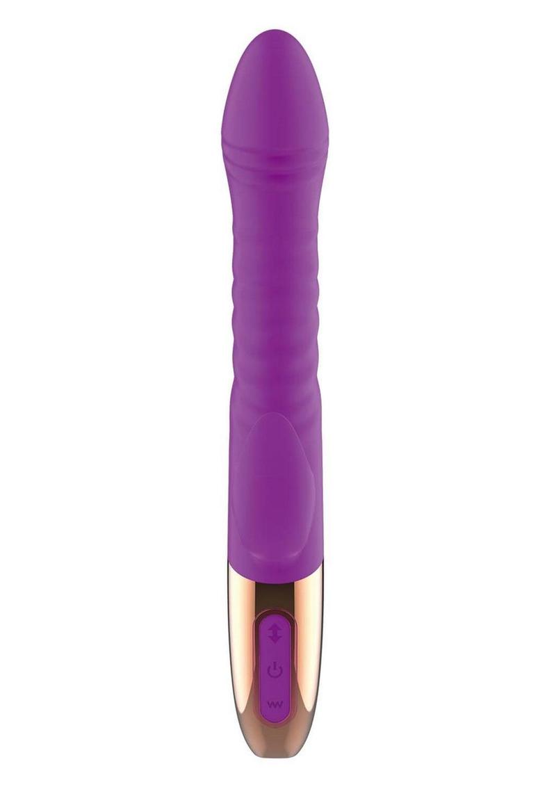 Vibrador de estimulación dual de silicona recargable Goddess Thrusting Delight