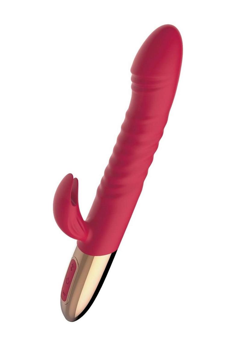 Vibrador de estimulación dual de silicona recargable Goddess Thrusting Delight