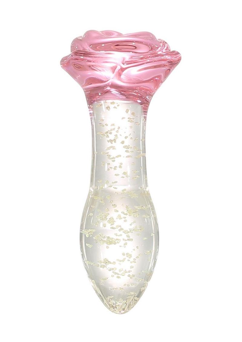 Juicy Glass Rose Glow In The Dark Butt Plug - Clear/Glow In The Dark/Pink