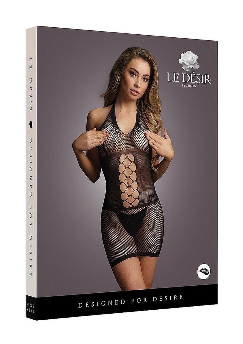 Le Desir Peek-A-Boo Fishnet Dress - Black - One Size