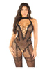 Leg Avenue Seamless Dotted Net Crotchless Lingerie Jumpsuit with Heart Detail