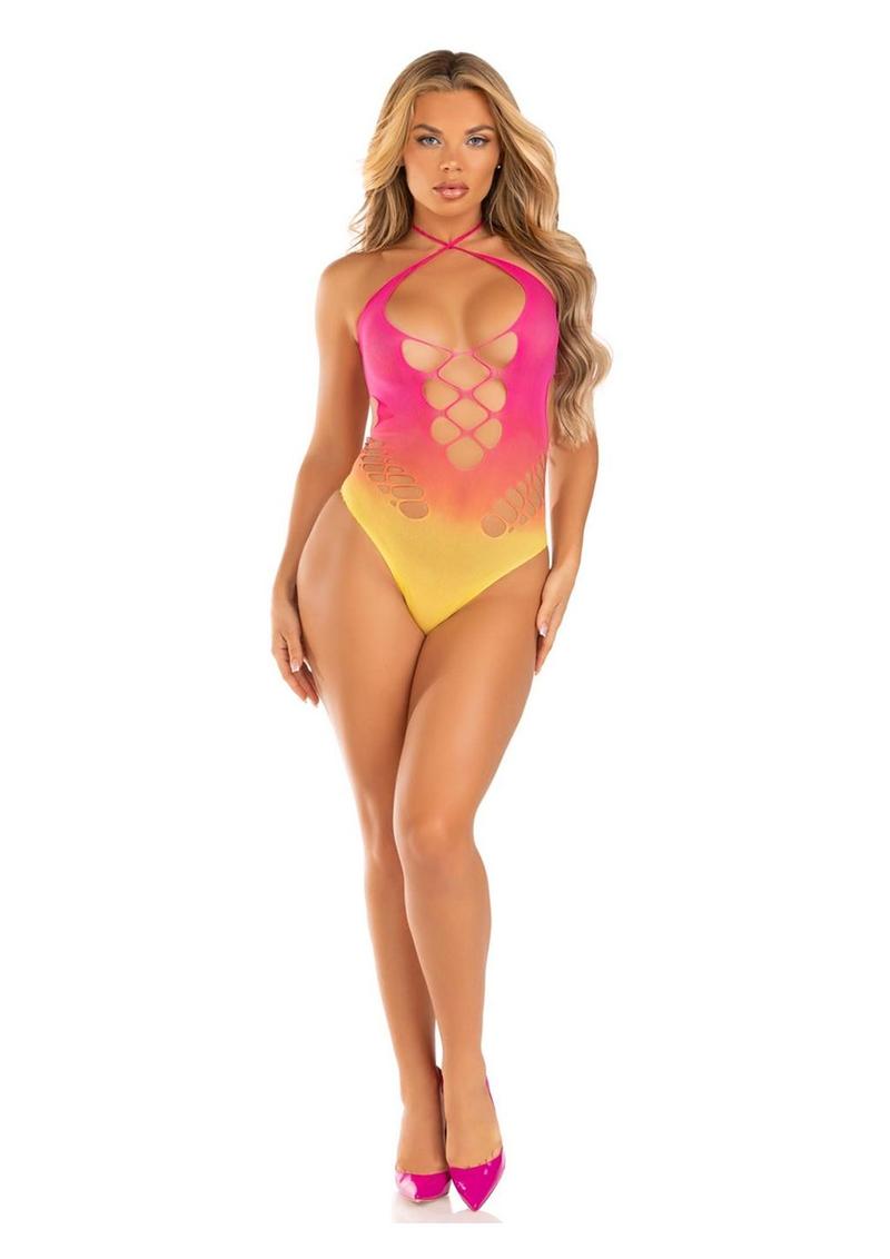 Leg Avenue Seamless Ombre Halter Bodysuit - One Size - Sunset