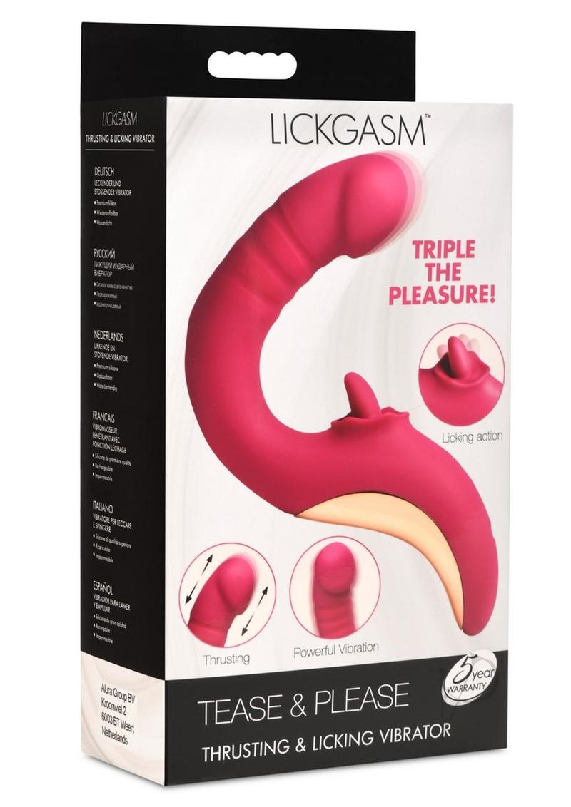 Lickgasm Tease and Please Rechargeable Silicone Thrusting Andamp; Licking Vibrator - Pink