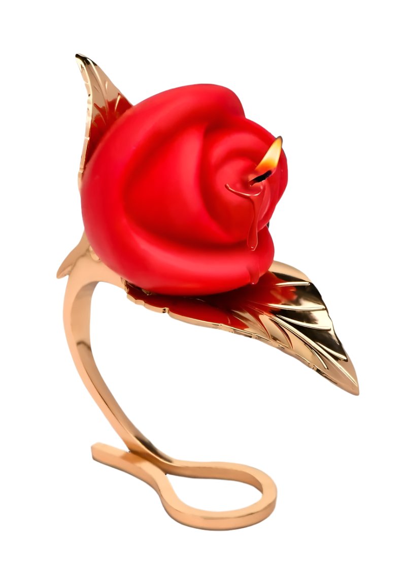 Master Series Burning Passion Rose Candle with Holder - Gold/Red