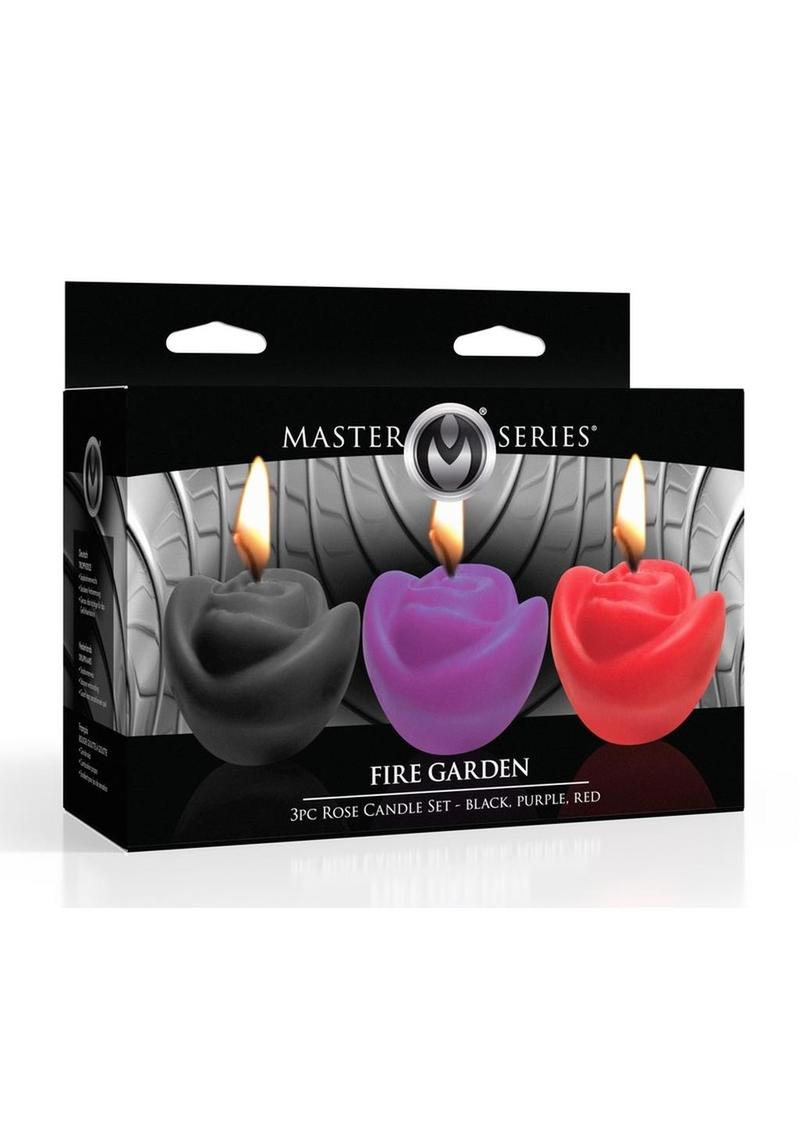 Master Series Fire Garden Rose Candle - Black/Purple/Red - 3 Per Set/Set