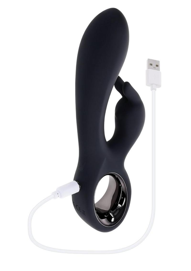 Playboy Late Night Bunny Rechargeable Silicone Dual Vibrator - Black