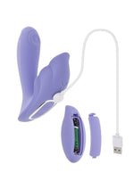 Vibrador doble recargable de silicona con pulsaciones y control remoto Playboy Lilac Fantasy