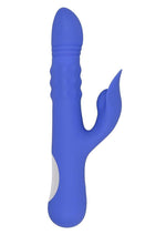 Pop Goes The O Rechargeable Silicone Triple Motor Thrusting Rabbit Vibrator - Blue