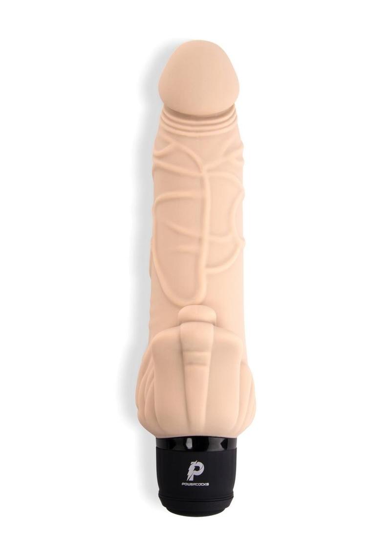 Powercocks Silicone Realistic Vibrator with Clitoral Stimulator - Vanilla - 7in