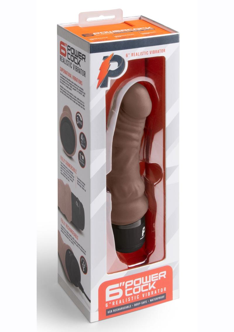 Powercocks Silicone Rechargeable Realistic Vibrator - Chocolate - 6in