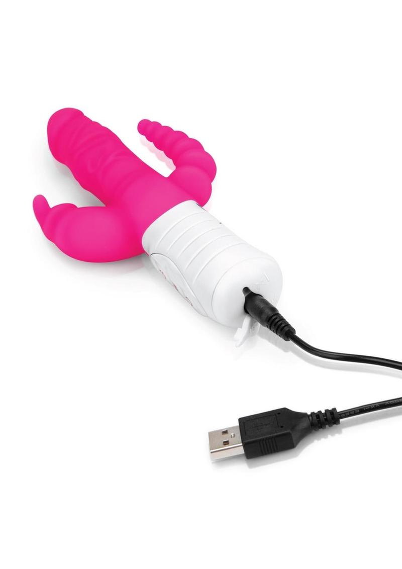 Rabbit Essentials Silicone Rechargeable Slim Realistic Double Penetration Rabbit Vibrator