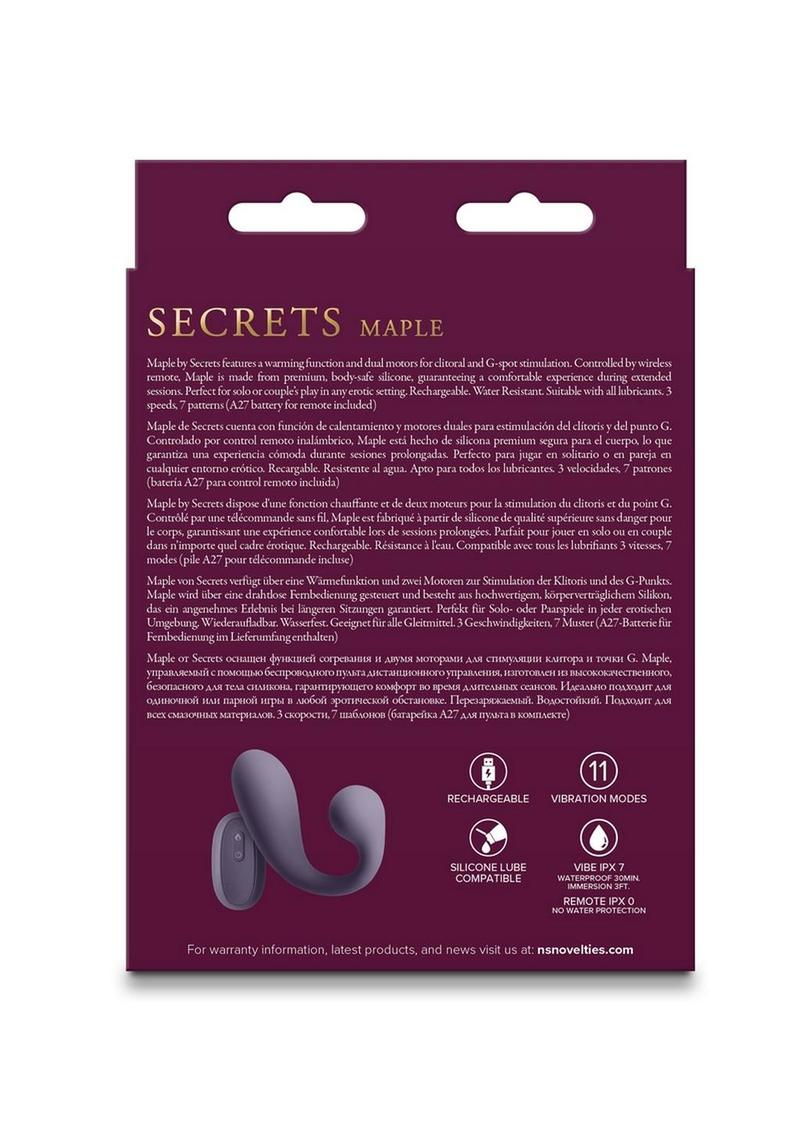 Vibrador de silicona recargable con efecto calentador del punto G y estimulación del clítoris Secrets Maple