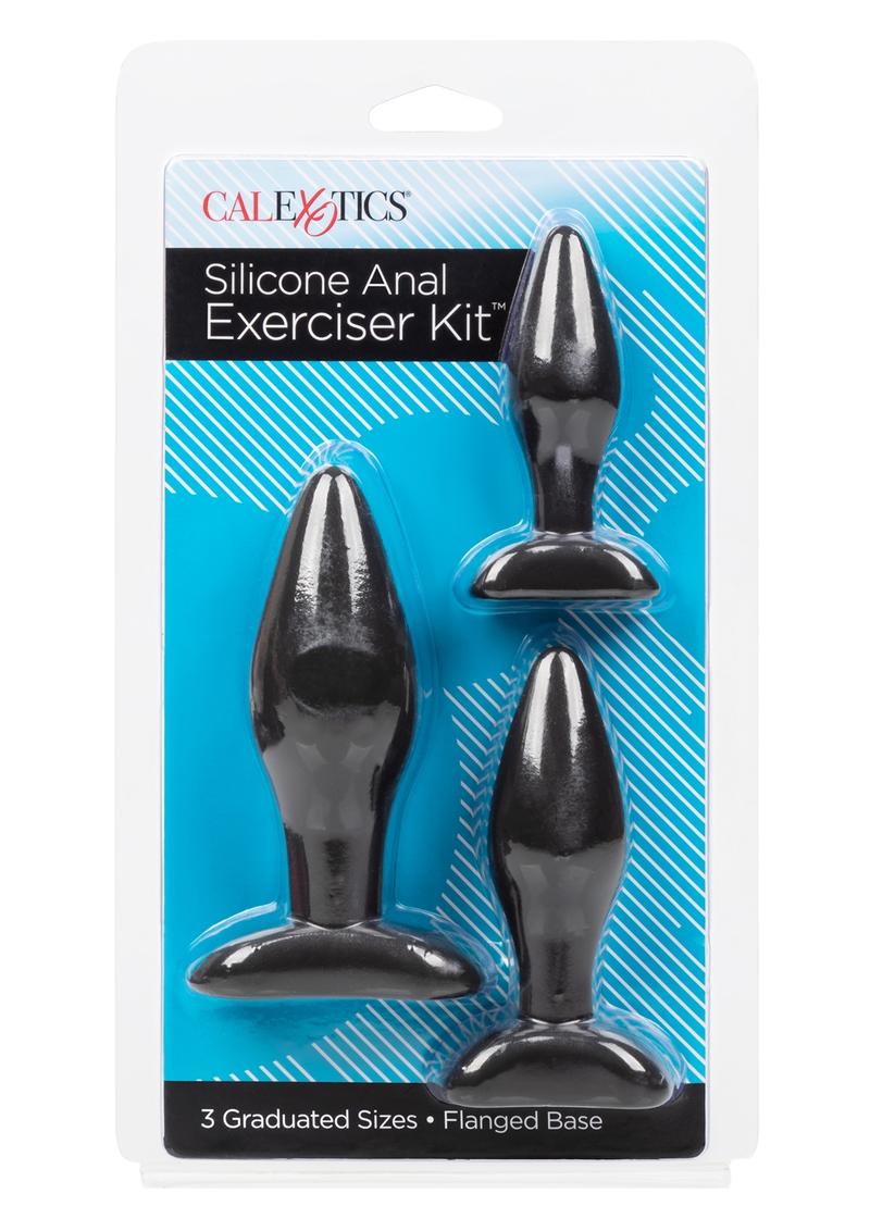 Silicone Anal Exerciser Anal Plug - Black - 3 Per Set/Set