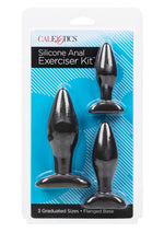 Silicone Anal Exerciser Anal Plug - Black - 3 Per Set/Set