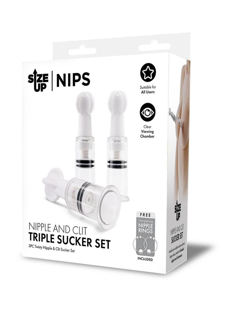 Size Up Nipple and Clit Triple Sucker - Black/Clear - Set