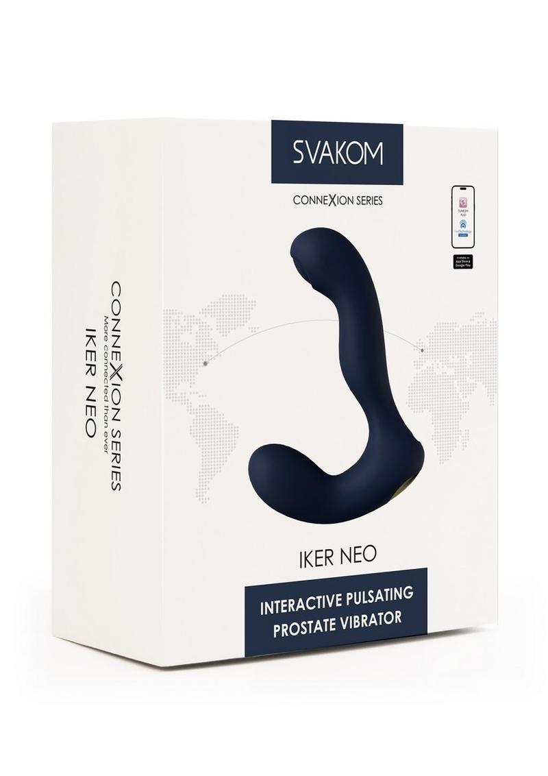 Svakom Iker Neo Rechargeable Silicone App Compatible Prostate Vibrator - Blue/Gold/Navy Blue