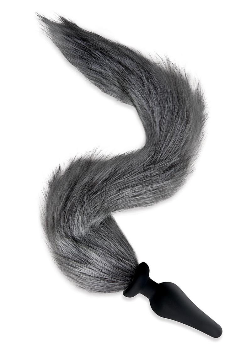 WhipSmart Foxtail Furry 16in Playset with Silicone Butt Plug - Black/Grey - 4.5in