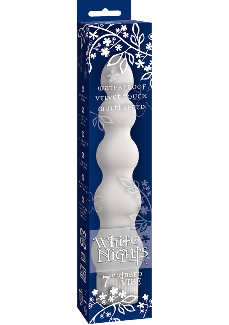 White Nights Ribbed Waterproof Vibrator - White - 7in